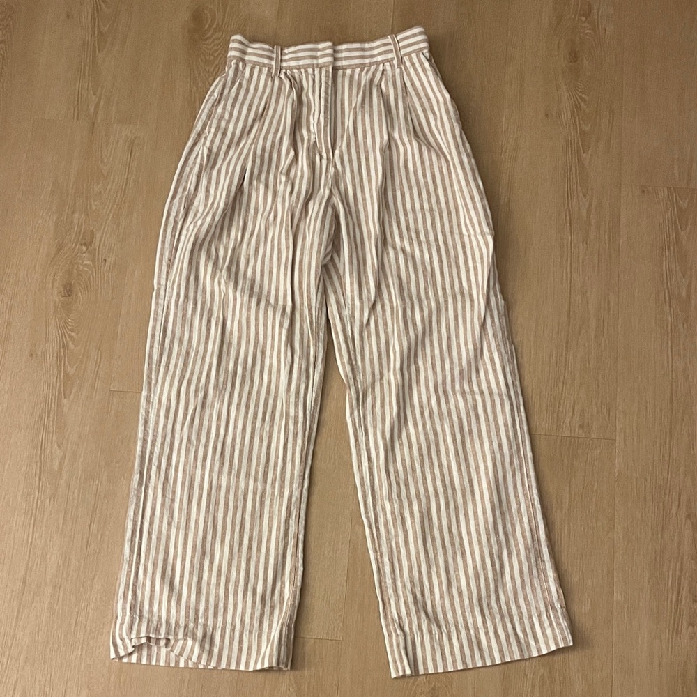 Abercrombie & Fitch Cream and Tan Striped Straight-Leg Pants
